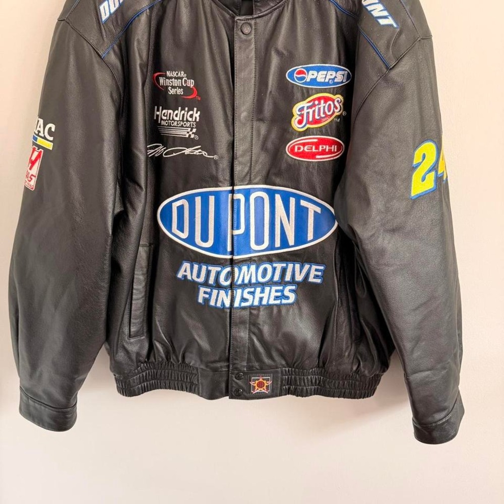 VINTAGE BLACK CHASE AUTHENTICS JEFF GORDON DUPOINT LEATHER RACING JACKET - Picture 2 of 8